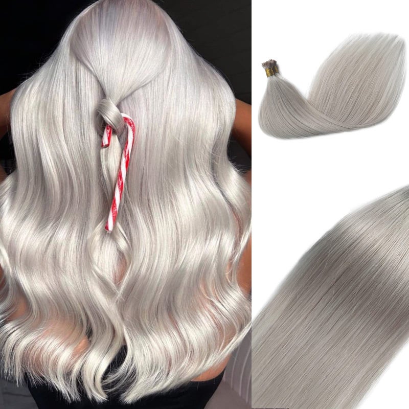 Platinum Sliver I Tip Hair Extensions Human HairSliver Pre Bonded Hair Extensions 100 Straight Real Human Hair Extensions Itips Invisible Silky Soft Hair for 23 Packs for White Women